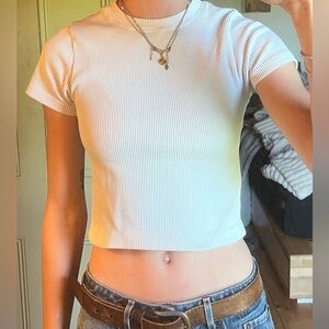 White Ribbed Short Sleeve Top